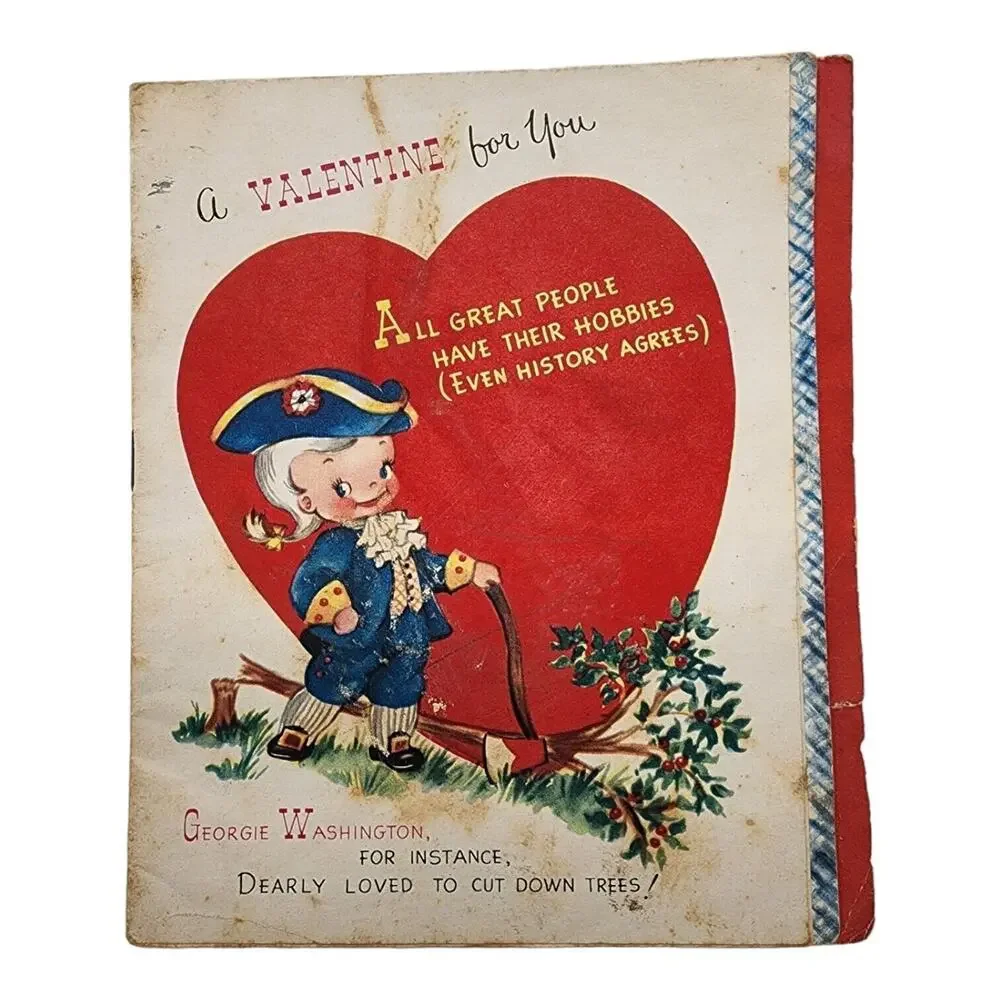 Vtg Valentine Card 1950's Am Greeting Card USA History Theme Famous Men 5 Pages